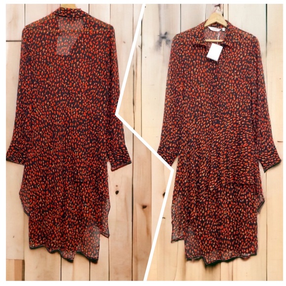 & Other Stories Ruffle Dot Print Sharktail hem Midi Dress Red/Black Size 2 - Picture 1 of 15